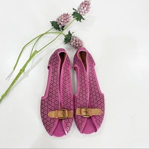 KENNETH COLE Gentle Souls Pink Leather Preforated Open-Toe Flats Size 6
